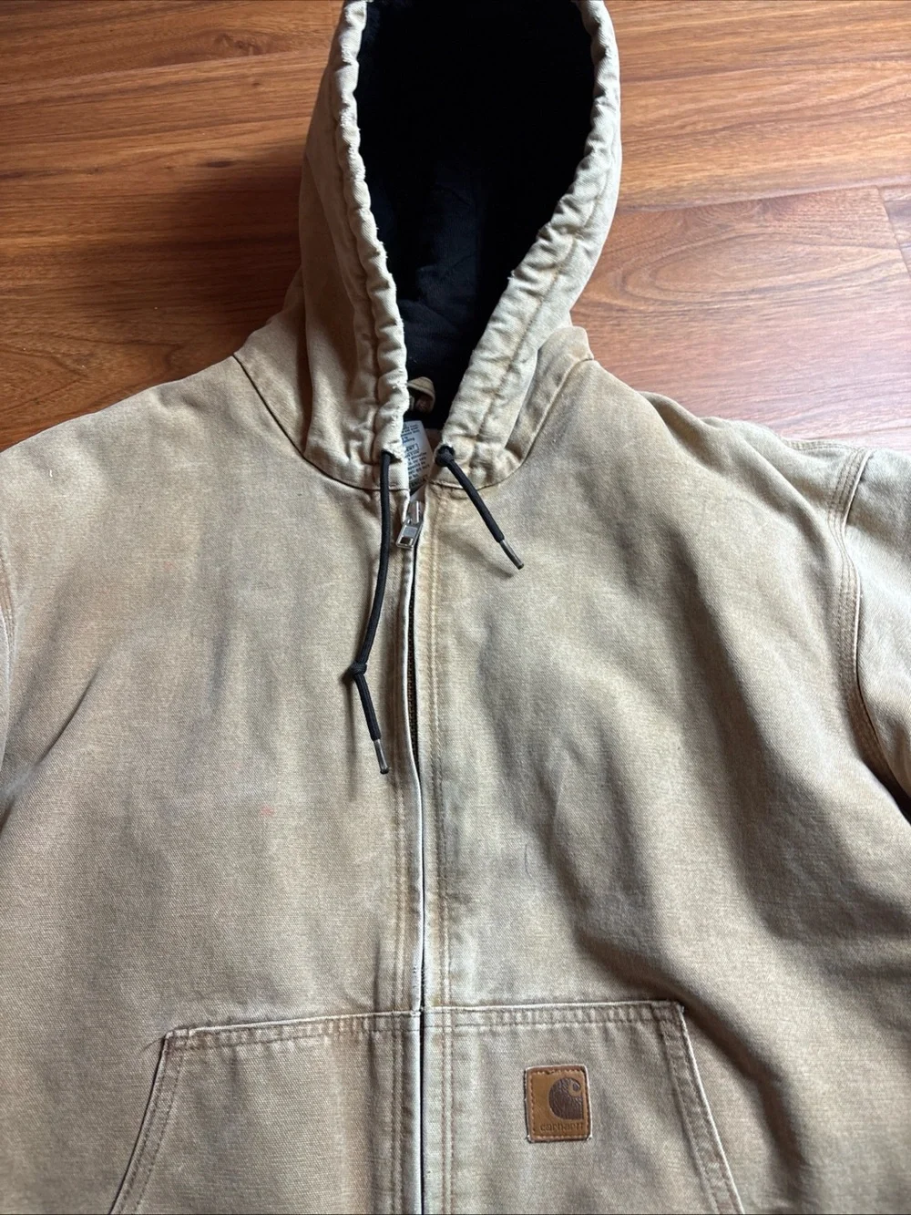 Carhartt Tan Hooded Duck Canvas Bomber Jacket
